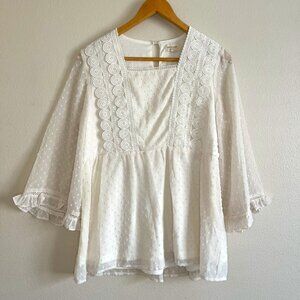 NWOT Women's Orange Creek Off White Square Neck Swiss Dot Blouse, Size M